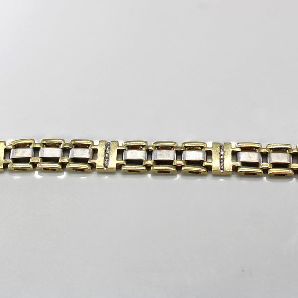 Two Tone Gold Gate Link Diamond 10K Bracelet | 0.20ctw |8