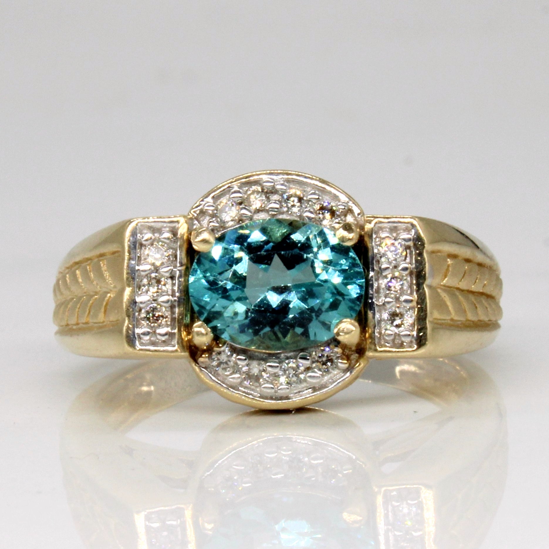 Bague cocktail en tourmaline Paraiba et diamants | 1,40 ct, 0,10 ct au total | Taille 7,75 | 