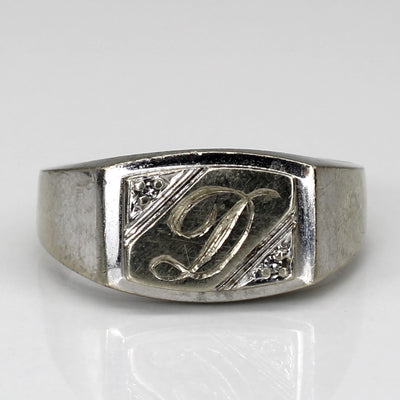 Initial 'D' White Gold and Diamond Signet Ring | 0.005ctw |SZ 10 |