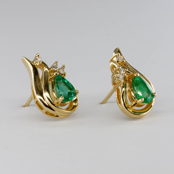 Emerald & Diamond 14k Earrings | 0.8 ctw, 0.06ctw |