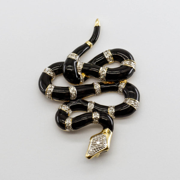 Vintage Enamel Snake and Diamond 18K Pendant | 0.30ctw |
