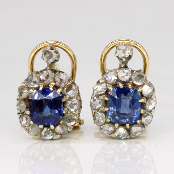 Victorian Sapphire & Rose Cut Diamond Halo Earrings | 1.60ctw, 0.65ctw |