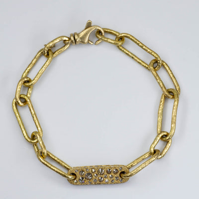 Upside Down Set Diamond 14k Gold Textured Paperclip Chain Bracelet | 1.5 ctw, 7.25''|
