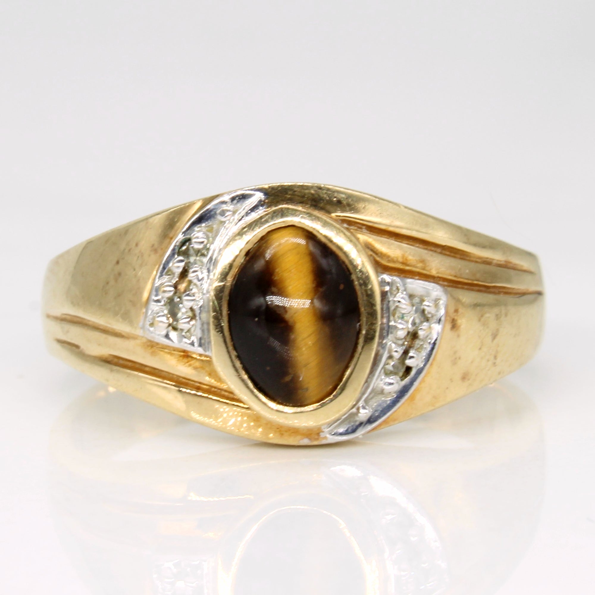 Tiger's Eye & Diamond Cocktail Ring | 0.85ct, 0.04ctw | SZ 10.25 |