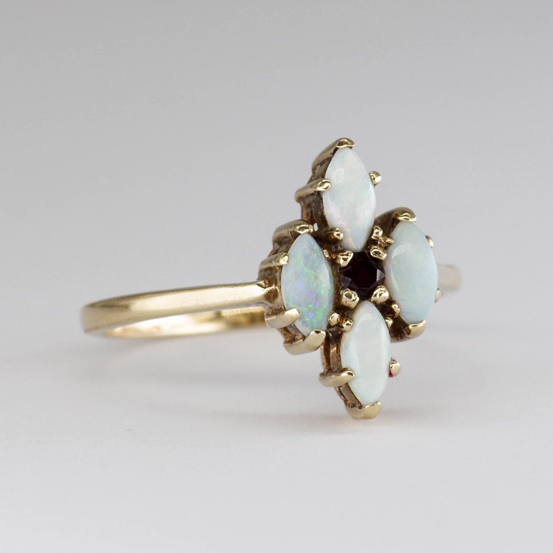 Vintage Opal Cluster with Centre Garnet Cocktail 10k Ring | SZ 9.5 |