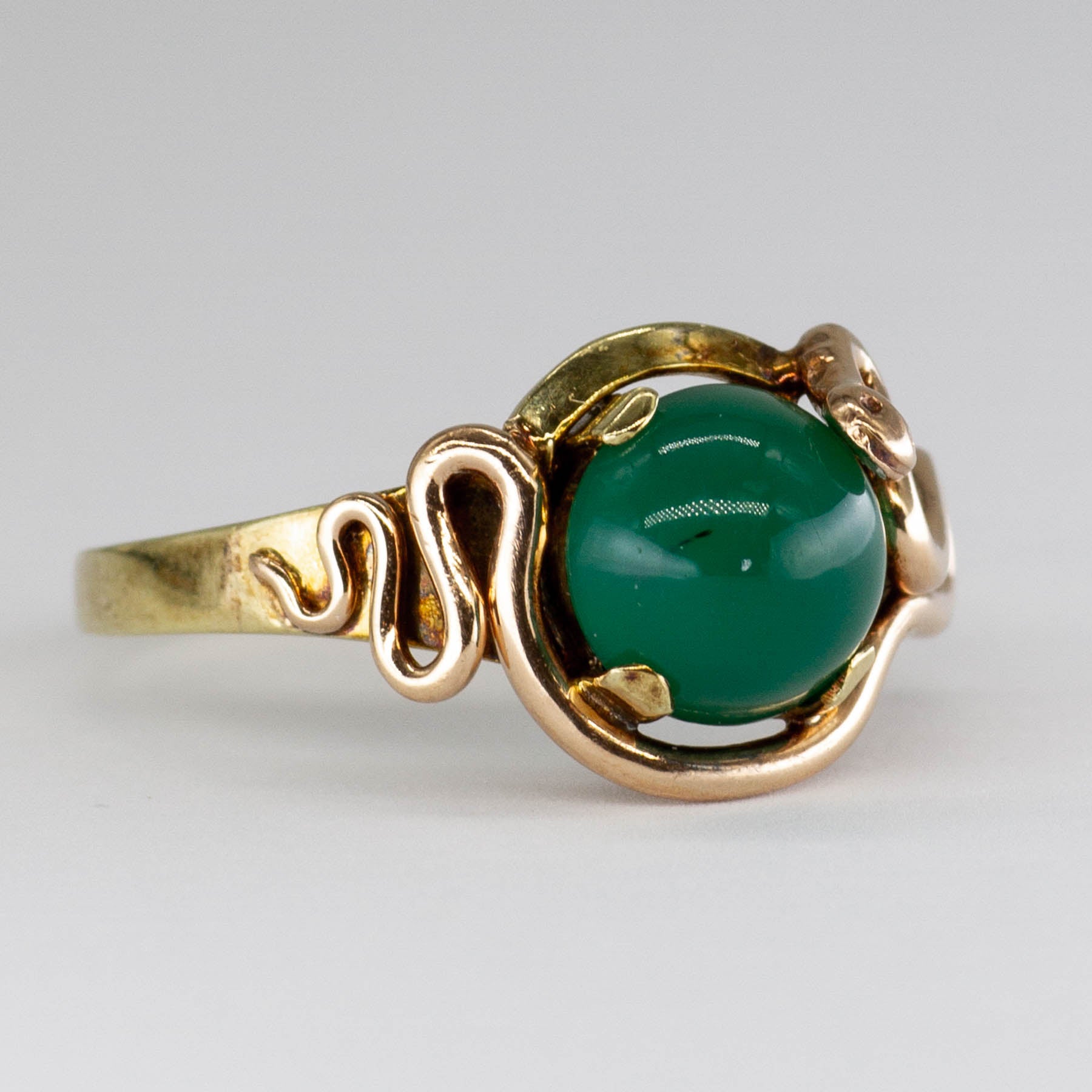 Antique Victorian Chrysoprase Cabochon Snake 14k Ring | 1.8ctw | SZ 7.5 |