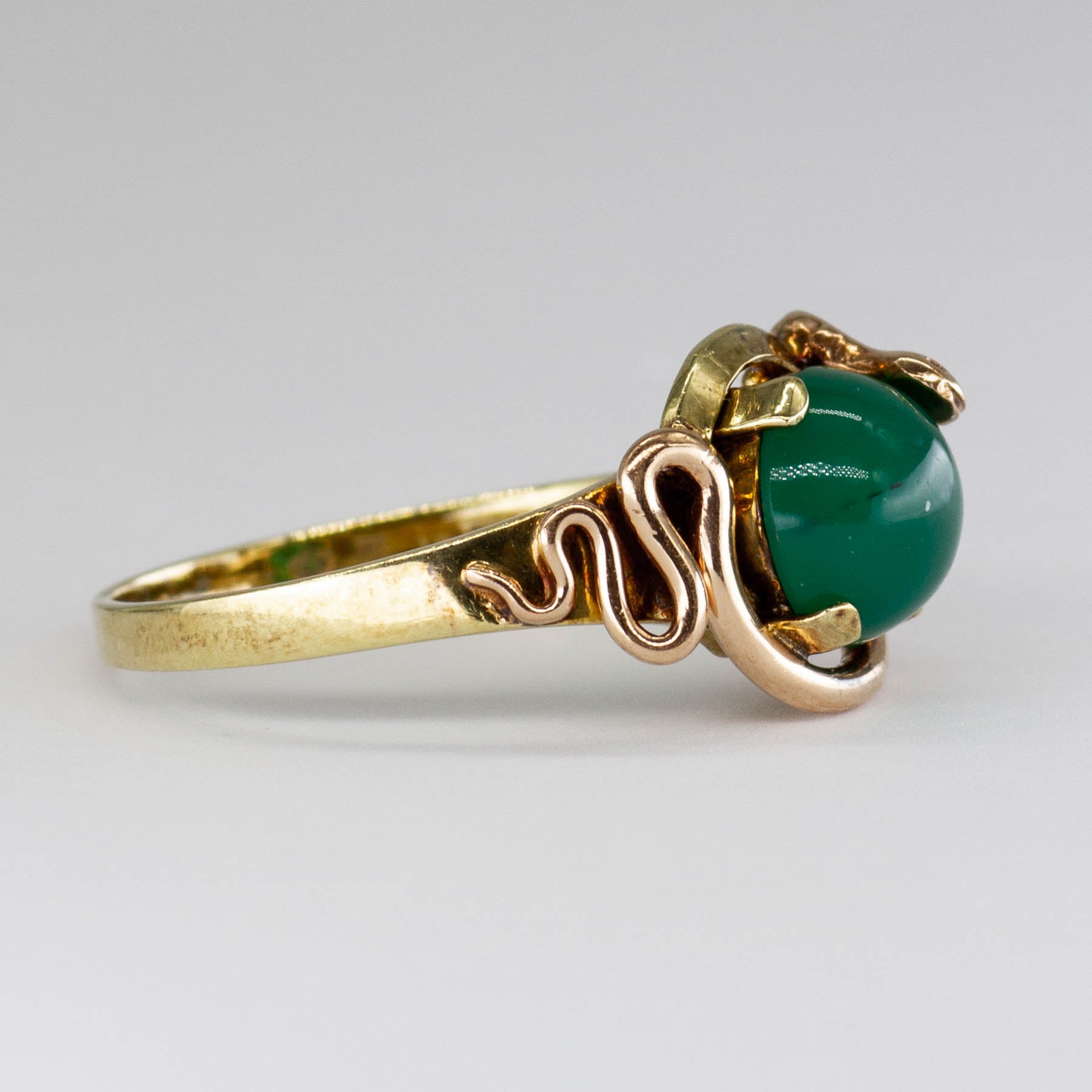 Antique Victorian Chrysoprase Cabochon Snake 14k Ring | 1.8ctw | SZ 7.5 |