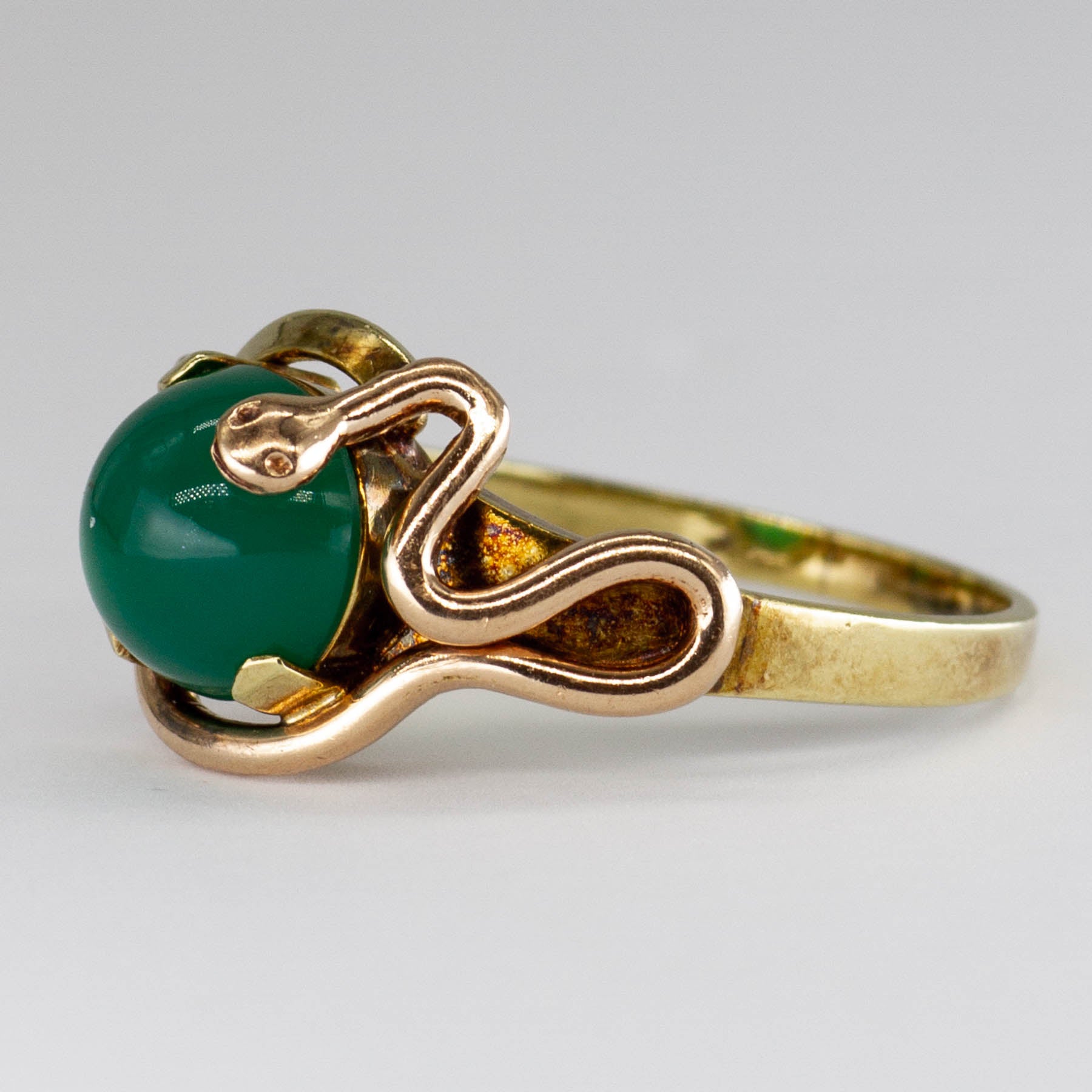 Antique Victorian Chrysoprase Cabochon Snake 14k Ring | 1.8ctw | SZ 7.5 |