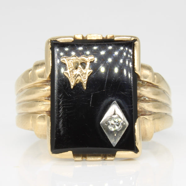 Onyx & Diamond 'W' Signet Ring | 4.50ct, 0.03ct | SZ 9.75 |