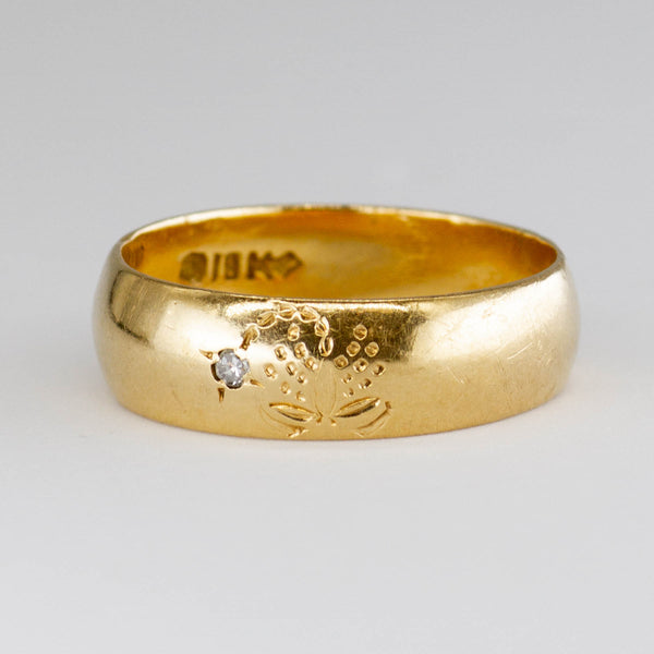 Antique Flower Engraved with Single Cut Diamond 18k Gold Band | 0.01ctw| SZ 6.75|