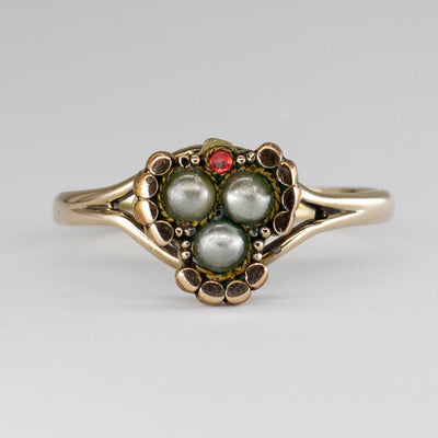 Antique Simulant Pearl and Glass Hallmarked 10k Ring | SZ 7.25 |