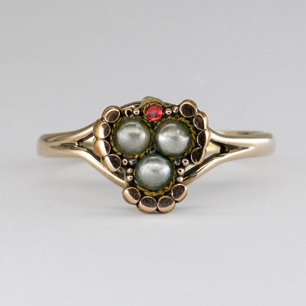 Antique Simulant Pearl and Glass Hallmarked 10k Ring | SZ 7.25 |