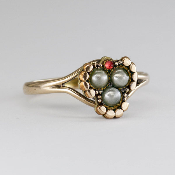 Antique Simulant Pearl and Glass Hallmarked 10k Ring | SZ 7.25 |