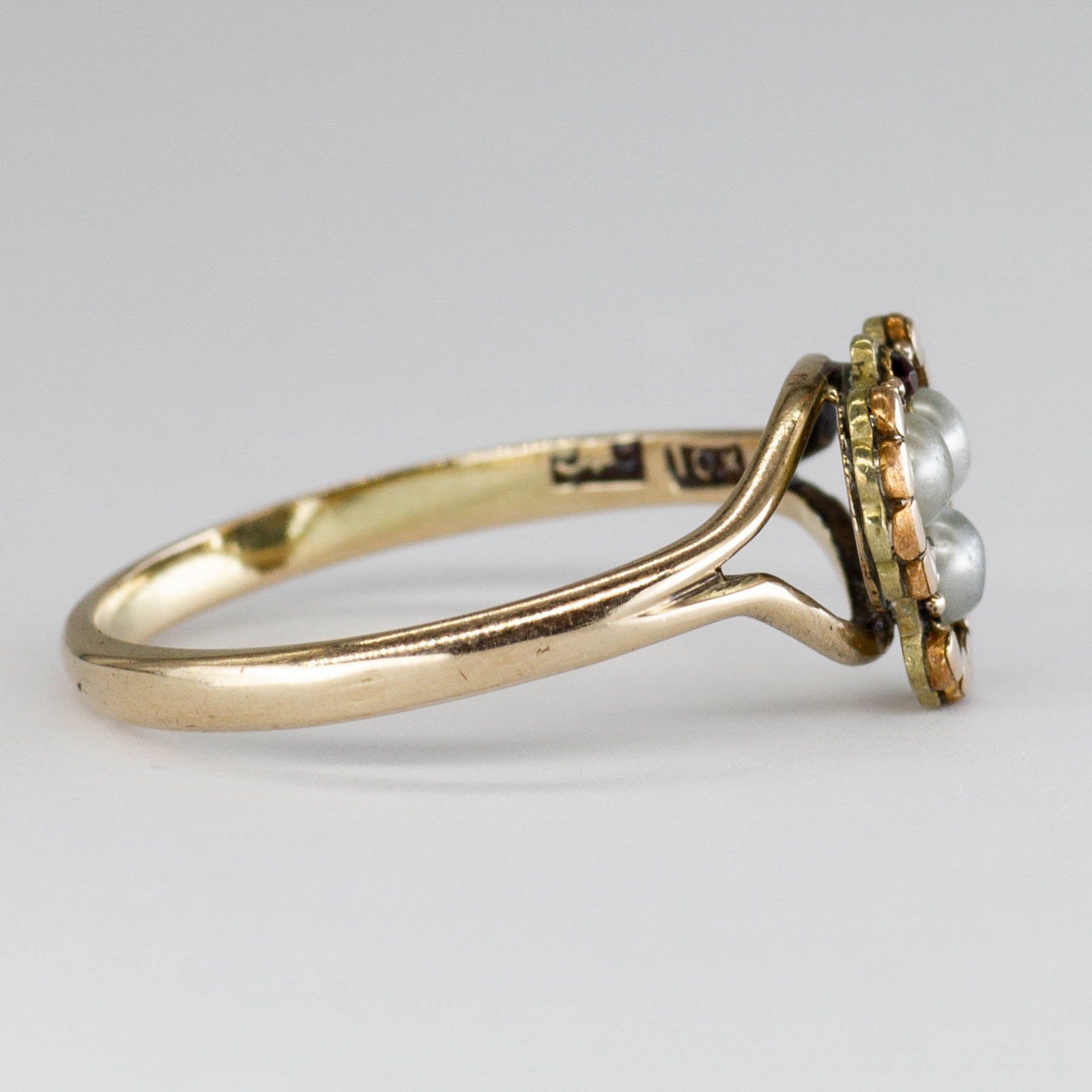 Antique Simulant Pearl and Glass Hallmarked 10k Ring | SZ 7.25 |