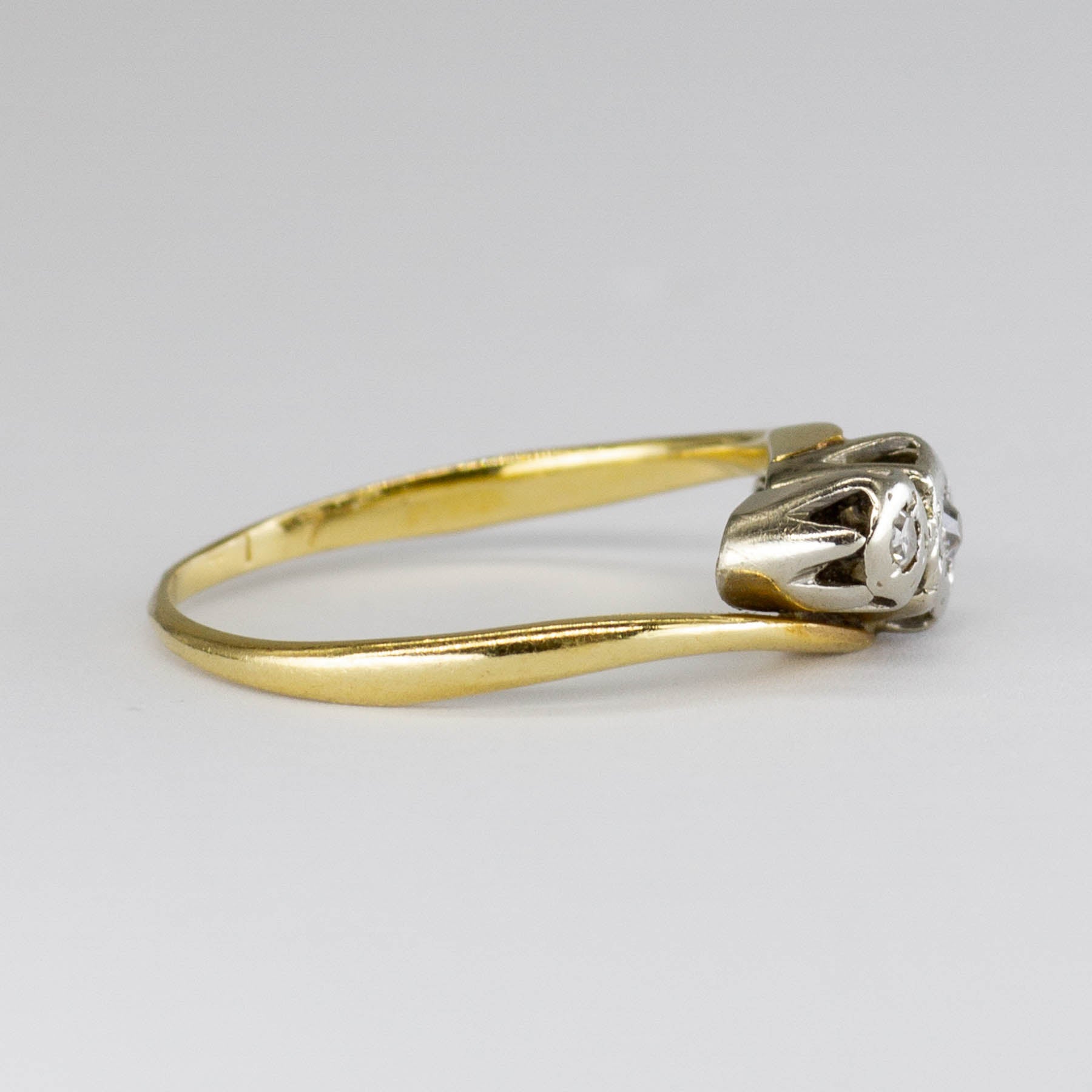 Edwardian Old European Three Stone Diamond 18k Ring | 0.06ctw | SZ 4 |