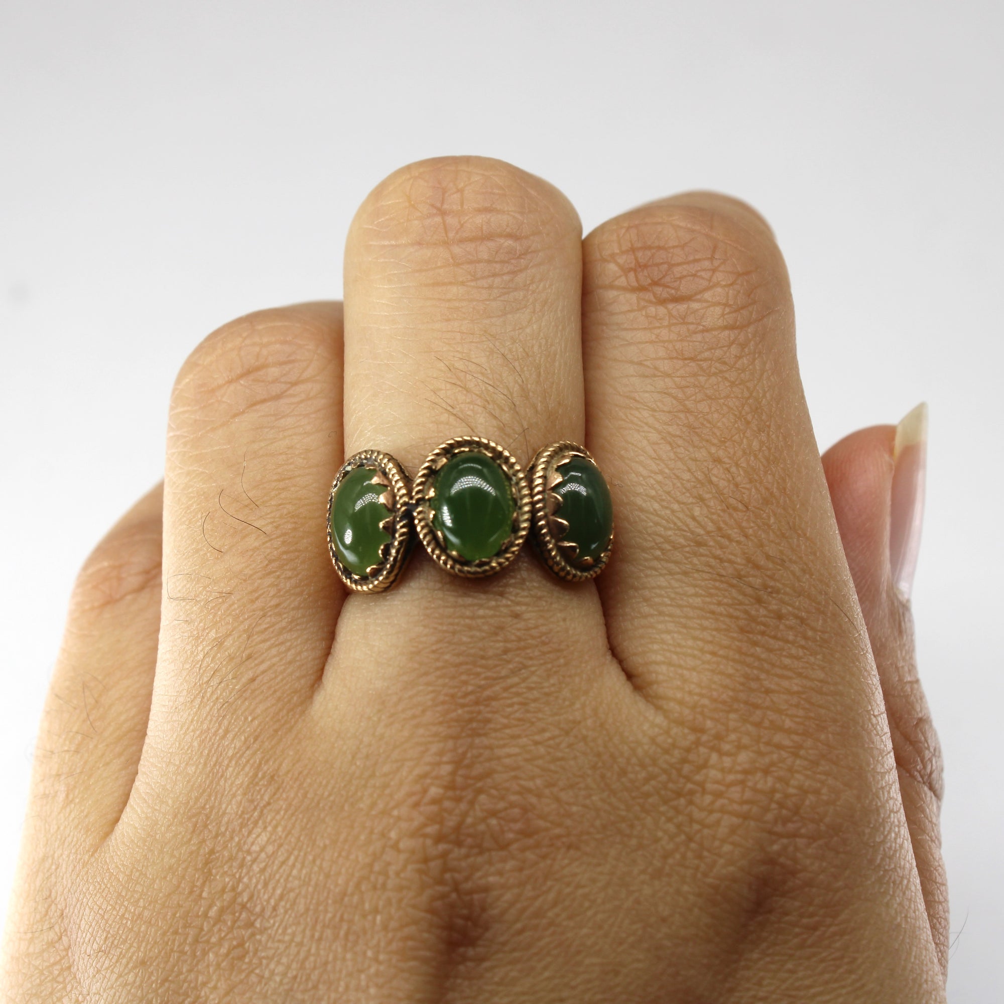 Three Stone Jade Ring | 3.45ctw | SZ 6.75 |