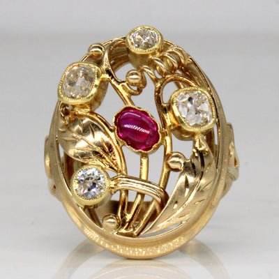 Synthetic Ruby & Diamond Cocktail Ring | 0.40ct, 1.00ctw | SZ 7 |