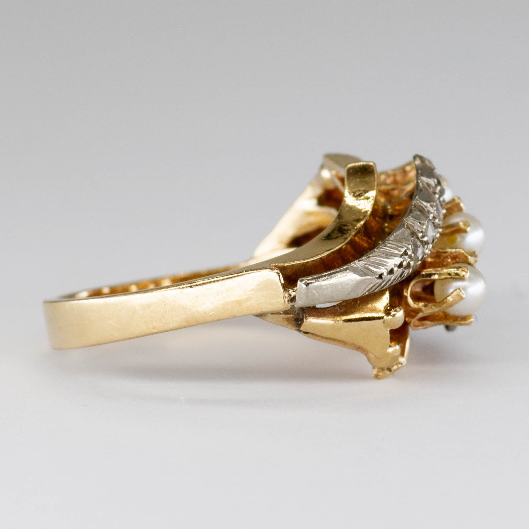 Bague vintage en or 18 carats avec perle et diamant taille rose | 0,08 ct | Taille 6,75 | 