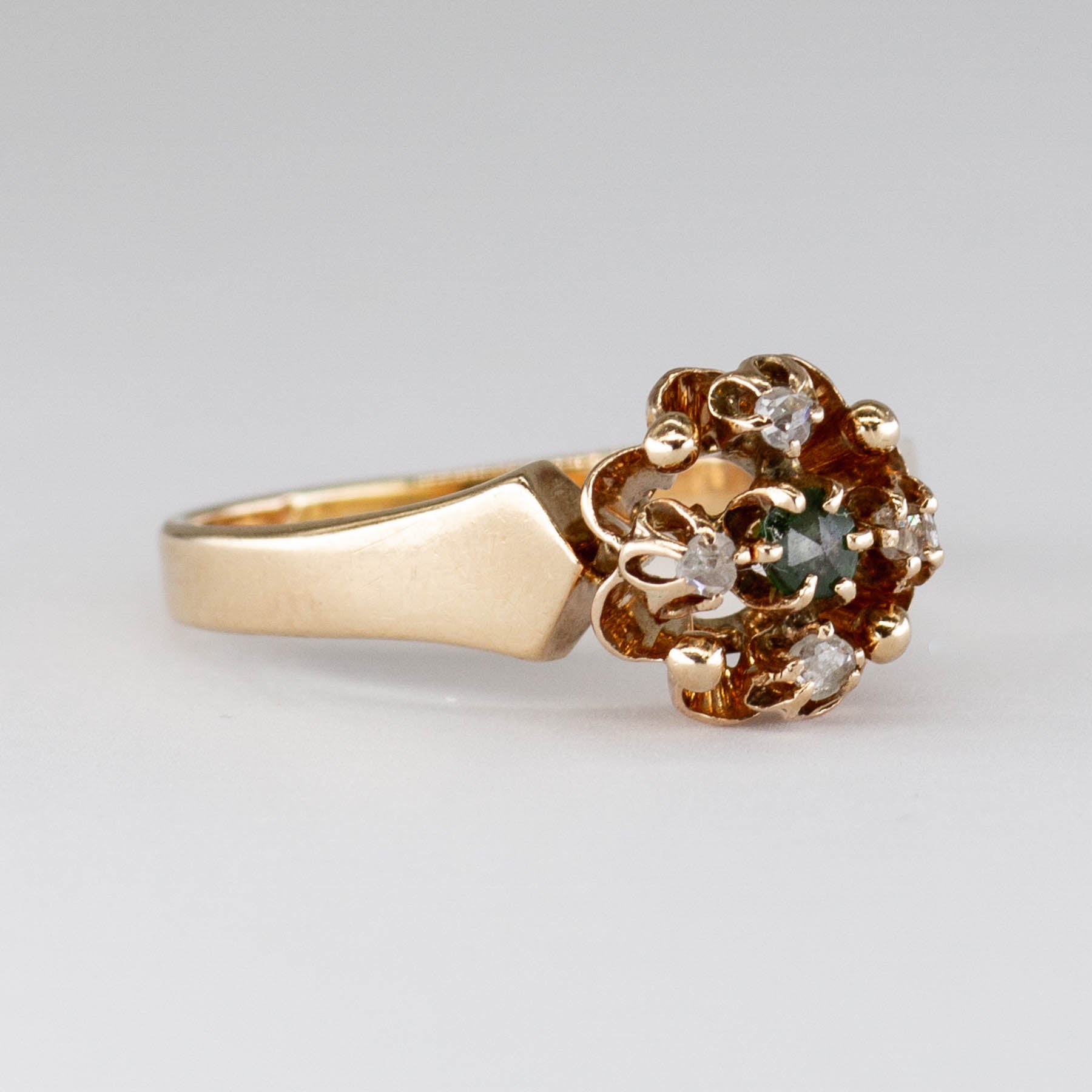 Bague vintage en or 10 carats sertie de diamants taille rose en grappe | 0,06 ct | Taille 6,5 | 