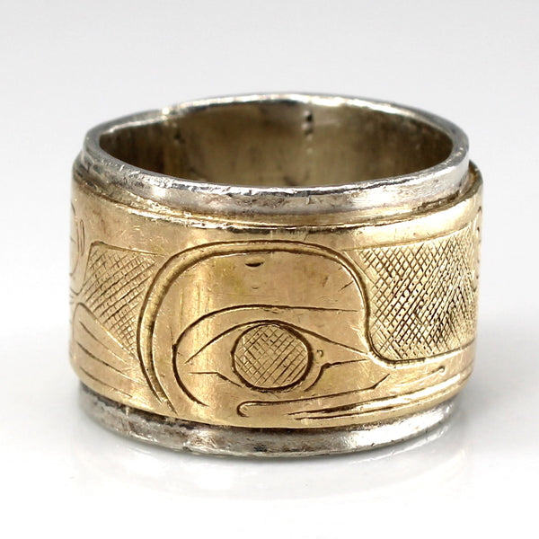 14k Yellow Gold & Sterling Silver Indigenous Art Band | SZ 5.75 |