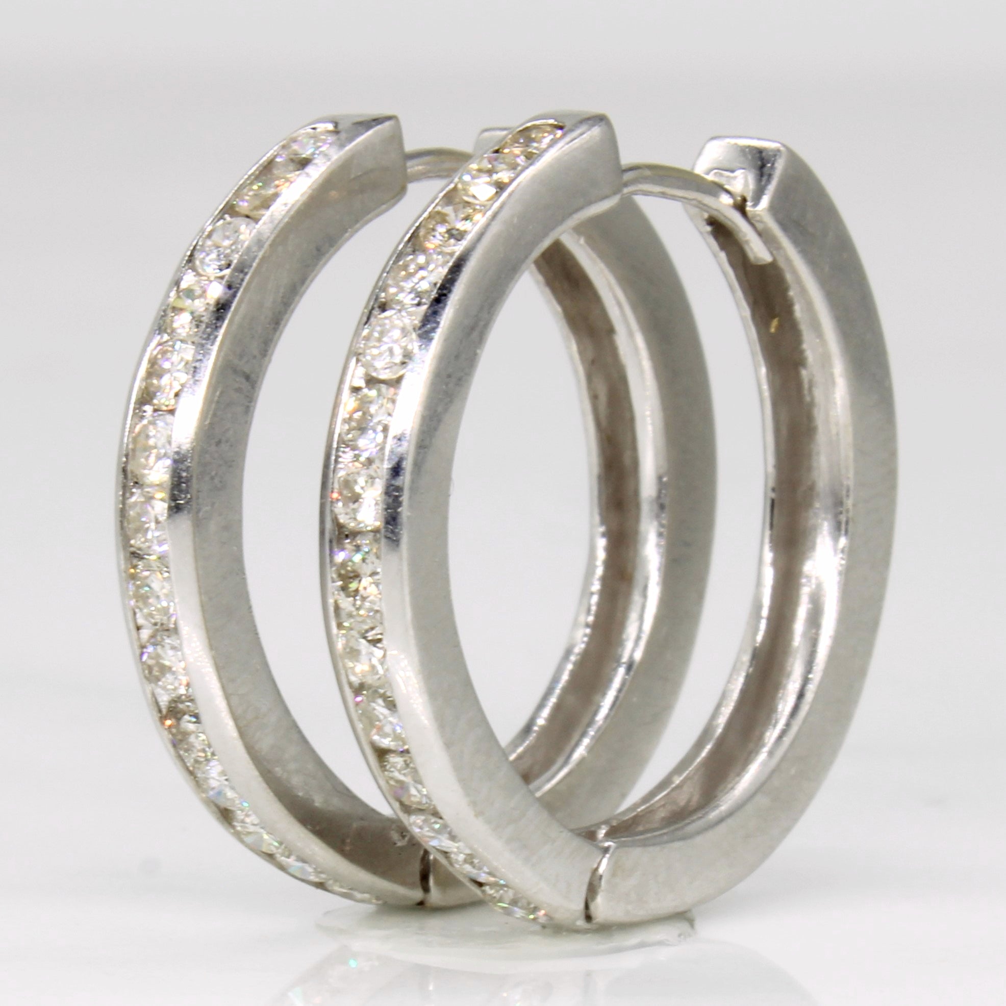 Channel Set Diamond Hoop Earrings | 0.84ctw |