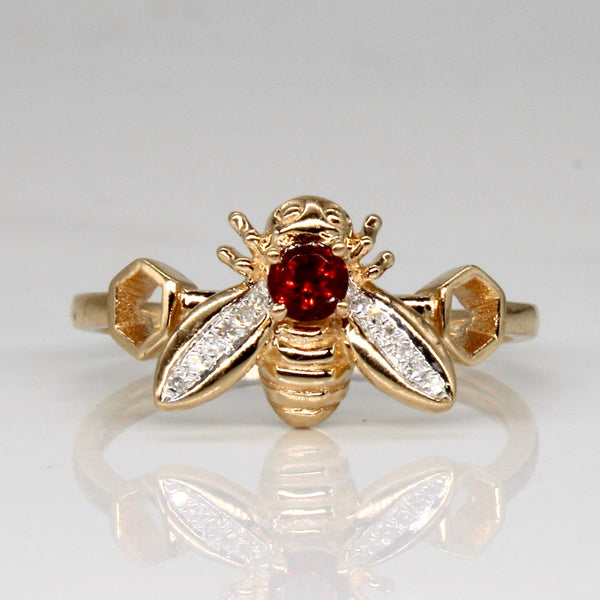 Garnet & Diamond Bee Ring | 0.12ct, 0.02ctw | SZ 6 |