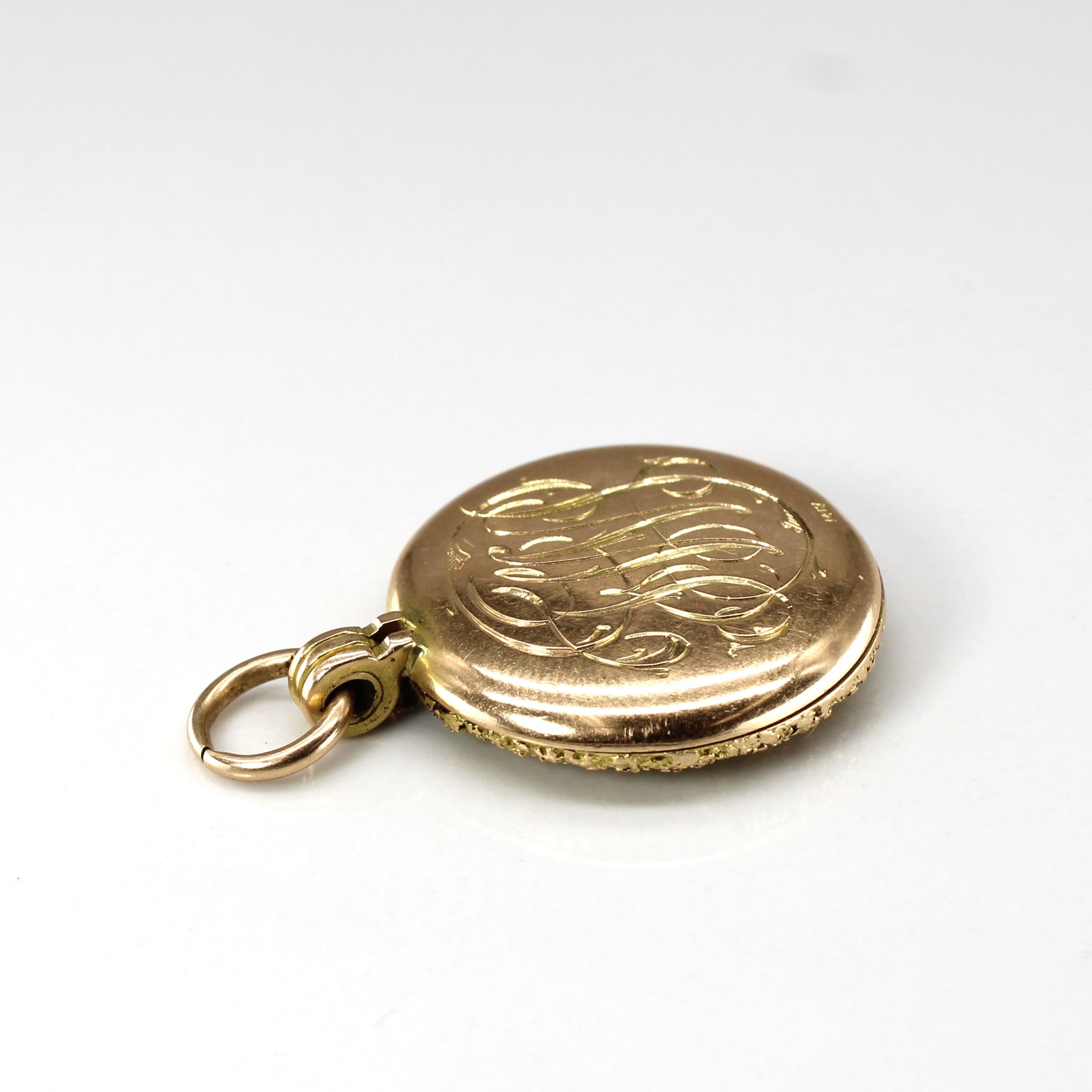 14k Yellow Gold Textured Signet Locket