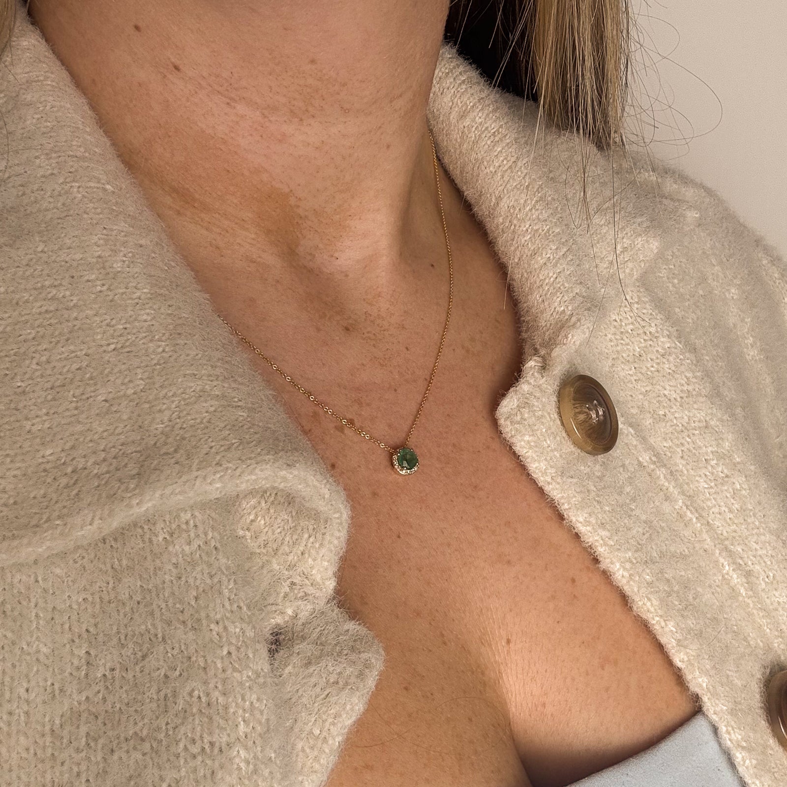 Emerald & Diamond Pendant Necklace | 0.30ct, 0.07ctw | 18" |