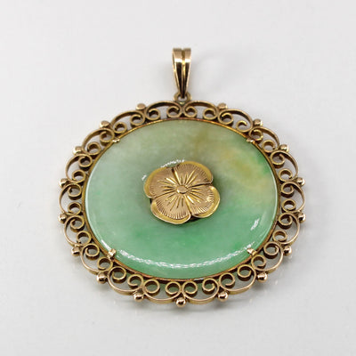 Filigree Design Gold Jadeite Pendant | 12.00ct |