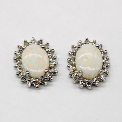 Opal & Diamond Halo Earrings | 1.30ctw, 0.25ctw |