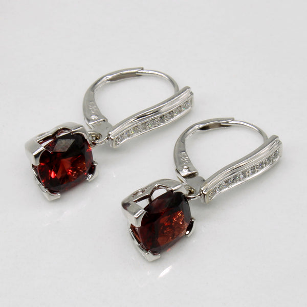 Garnet & Diamond Drop Earrings | 3.00ctw, 0.06ctw |