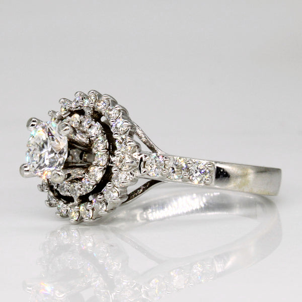 GIA Certified High Set Diamond Halo Engagement Ring | 1.08ctw | SZ 6 |