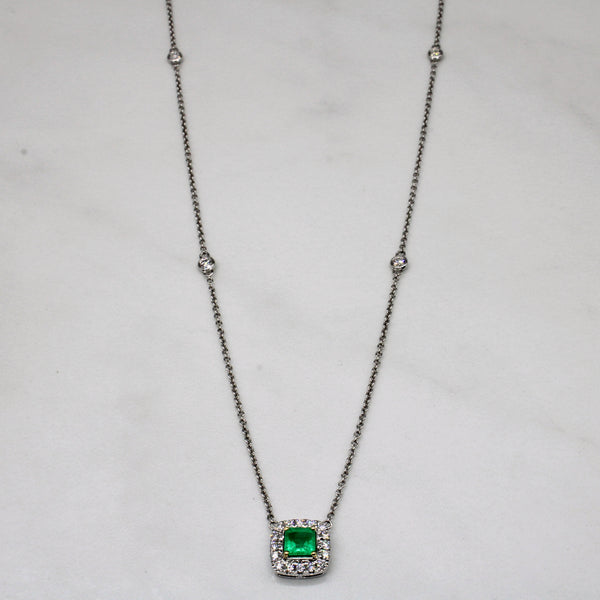 Diamond & Emerald Pendant Necklace | 0.50ct, 0.40ctw | 20