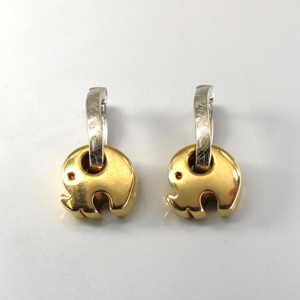 Two Tone Gold Drop Elephant Dangle Earrings