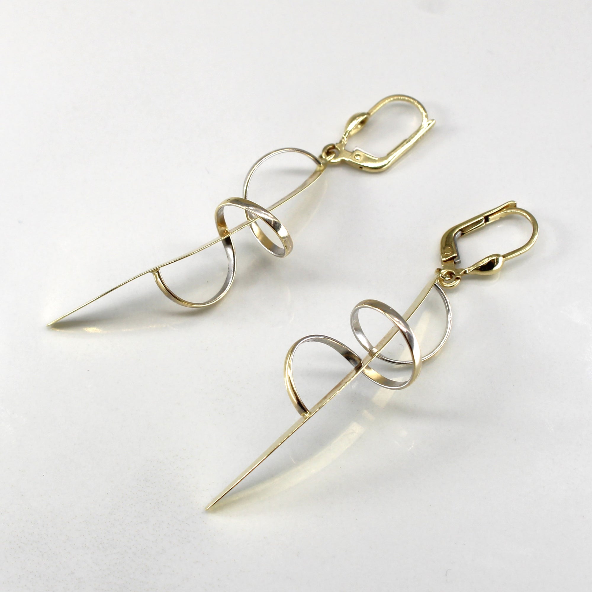 Two Tone Gold Swirl Dangle Earrings