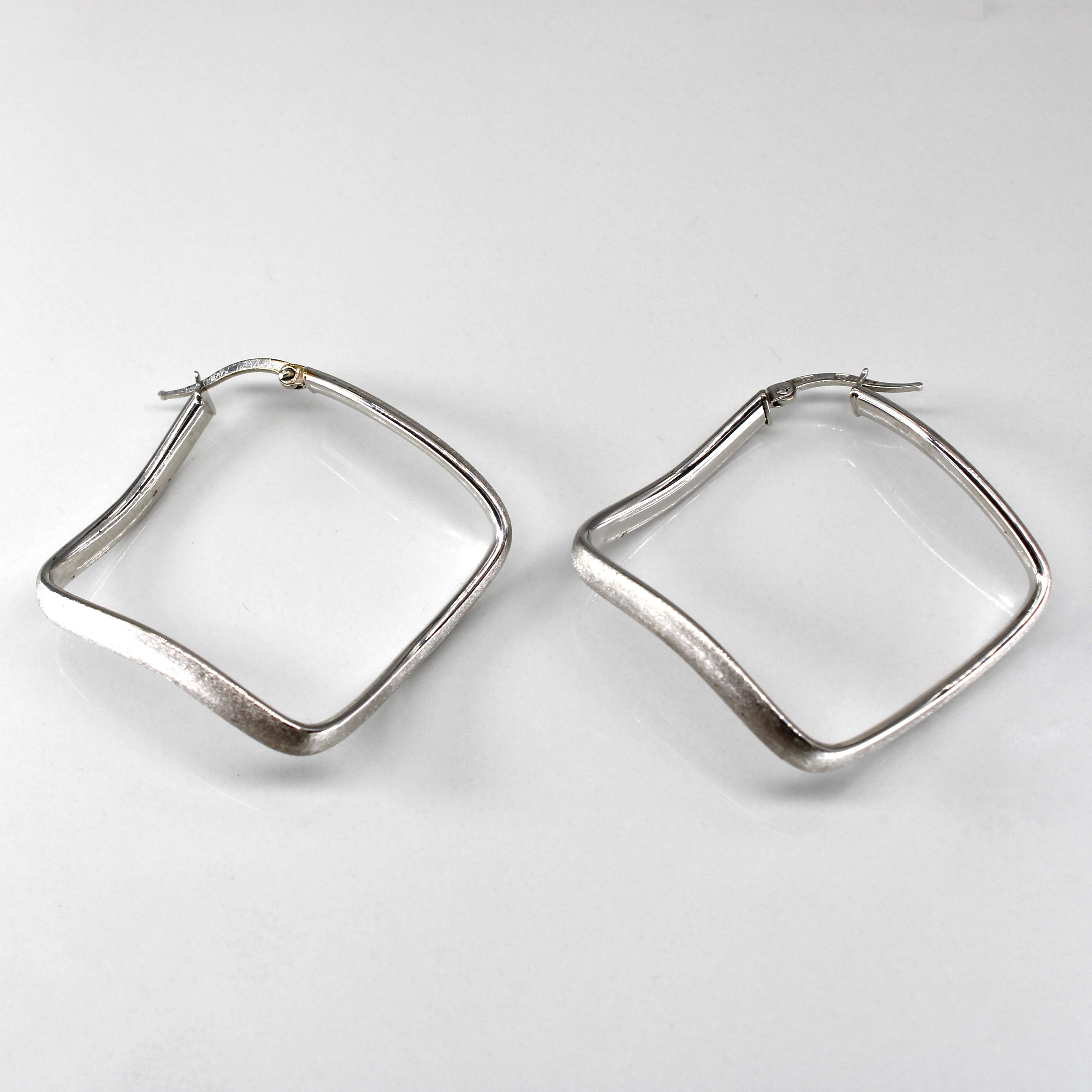 White Gold Wavy Hoop Earrings