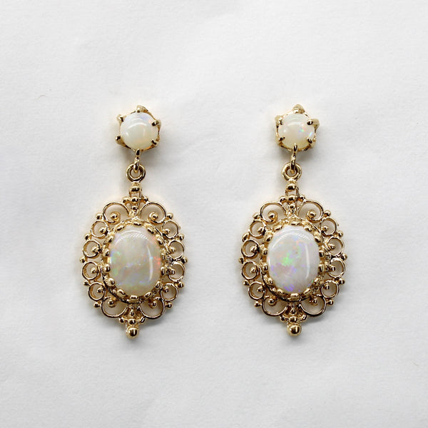 Filigree Gold Opal Dangle Earrings | 1.40ctw |