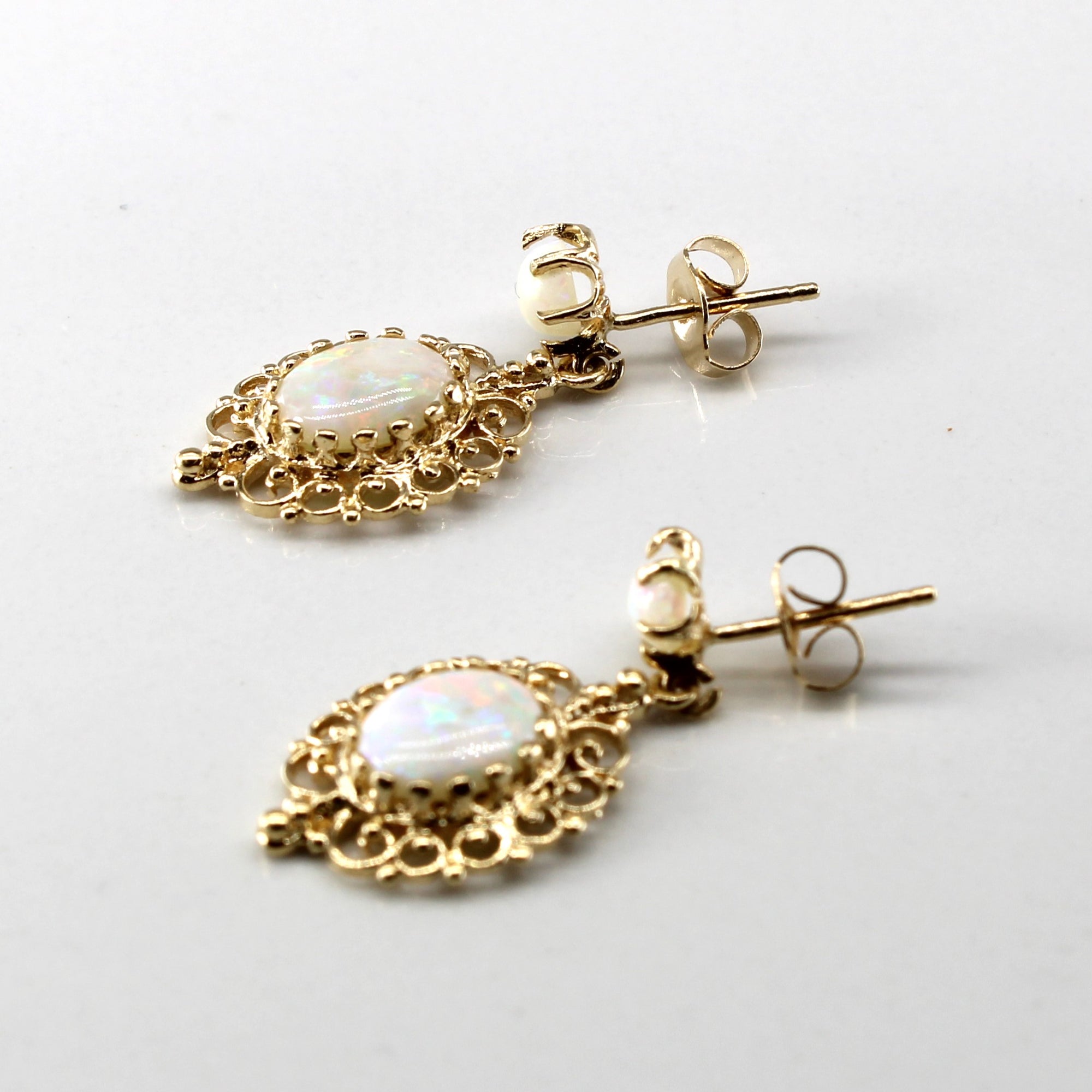 Filigree Gold Opal Dangle Earrings | 1.40ctw |