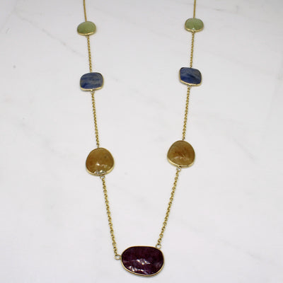 Rough Rose Cut Multi Gem Necklace | 50.00ctw | 32
