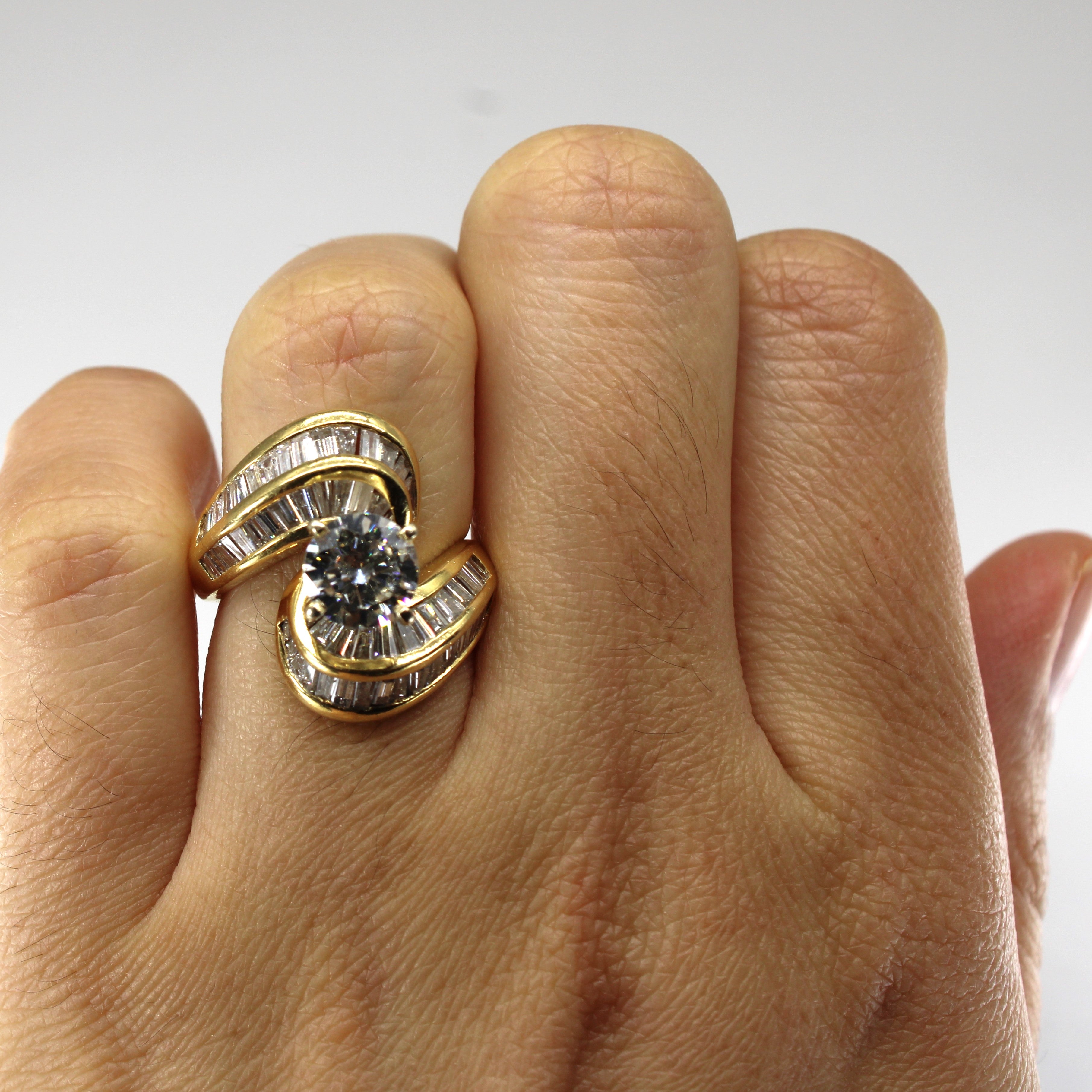 Bypass Multi Diamond Yellow Gold Ring | 2.28ctw | SZ 4.5 |