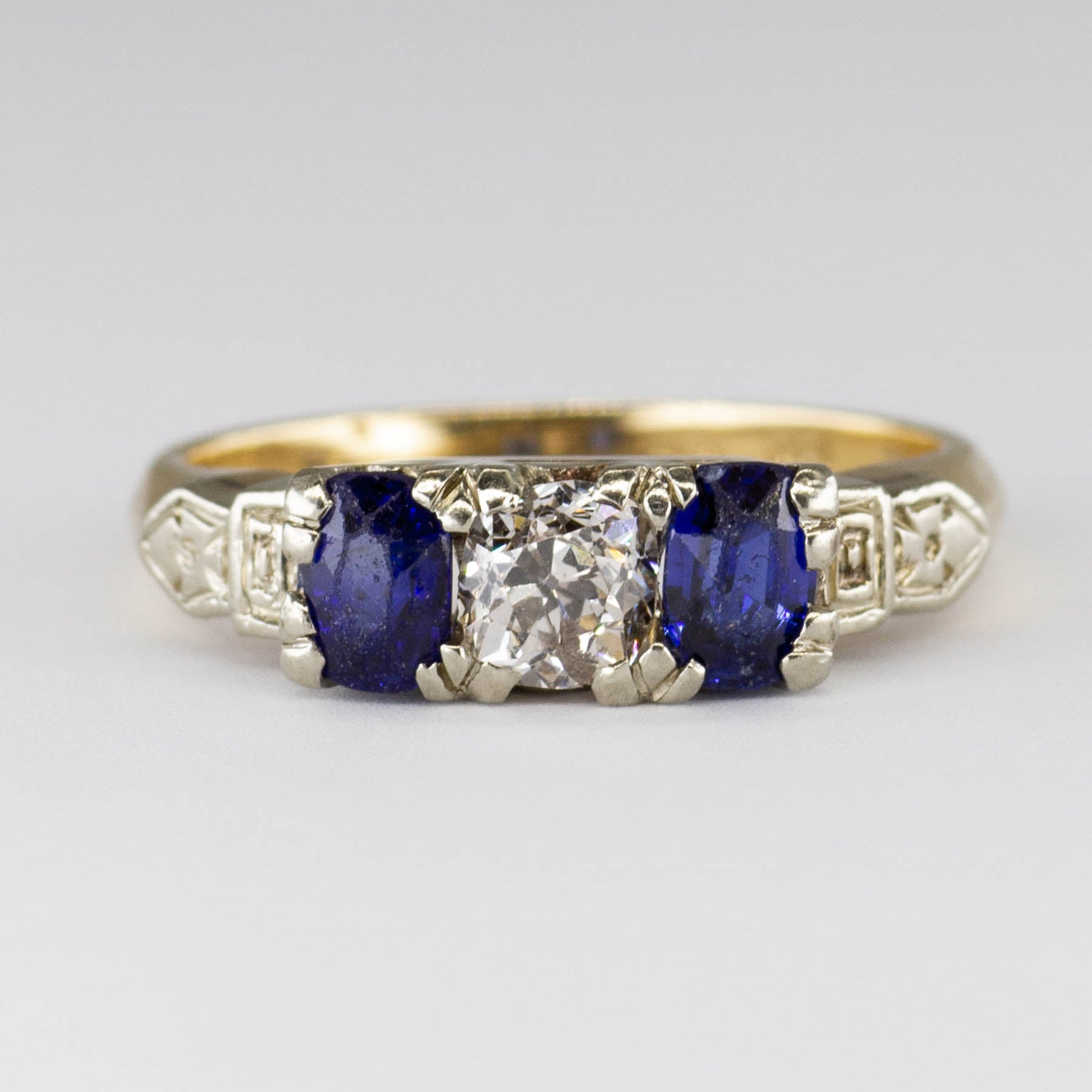 1940s Three Stone Sapphire & Diamond Ring | 0.50ctw, 0.26ctw | SZ 5 |