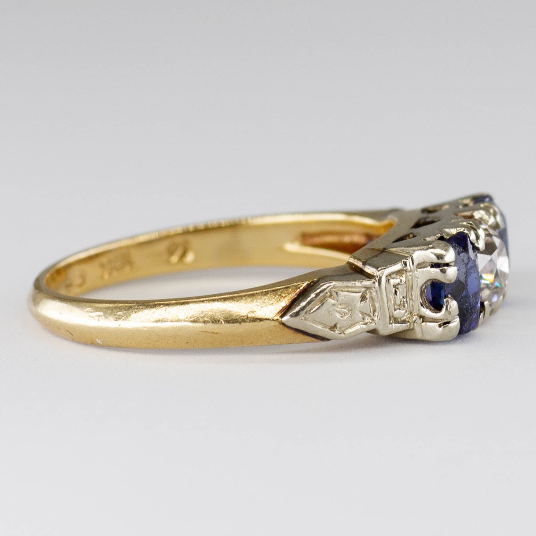 1940s Three Stone Sapphire & Diamond Ring | 0.50ctw, 0.26ctw | SZ 5 |