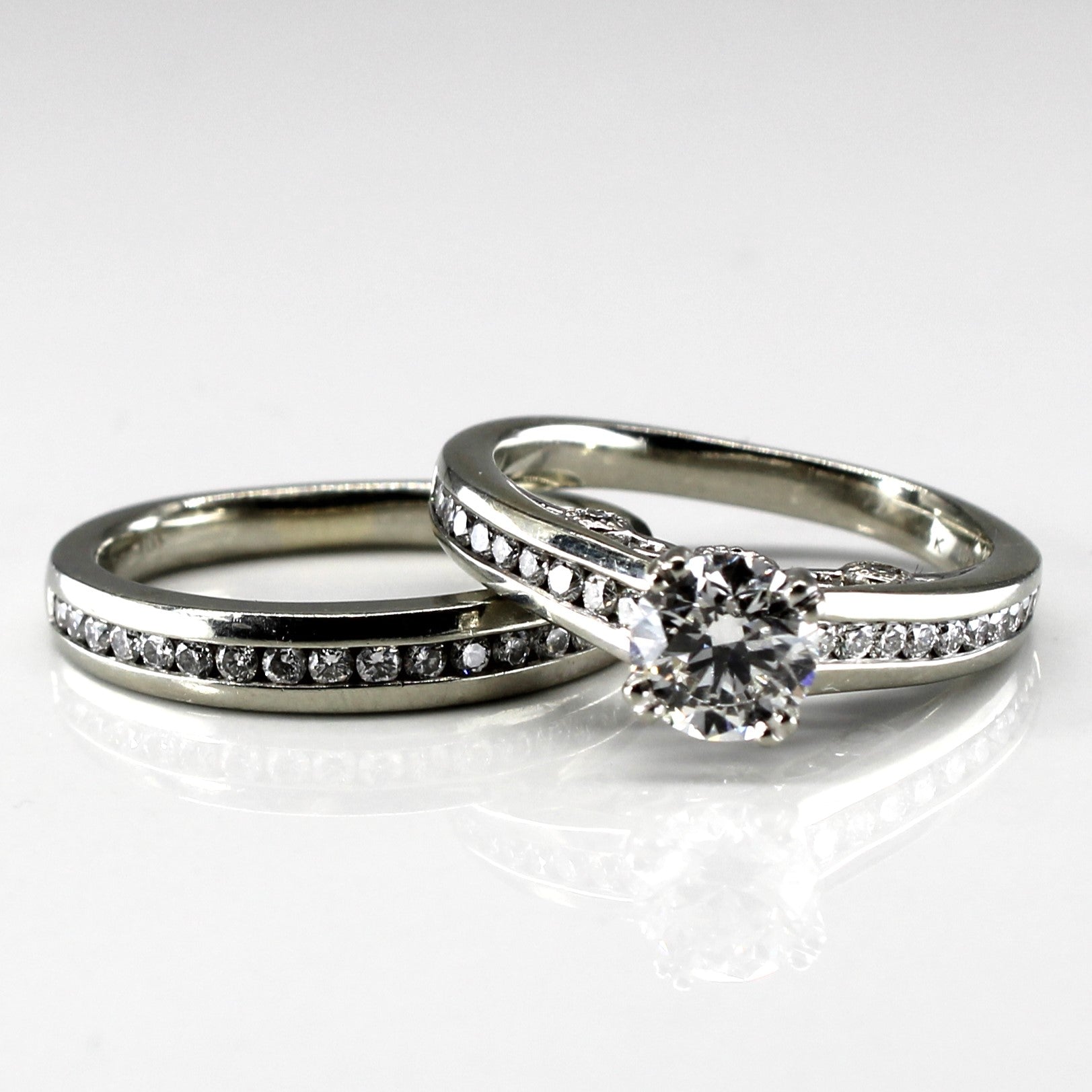 Solitaire with Channel Set Accents Diamond Engagement Ring Set | 1.48ctw SI1 G | SZ 6.5 |