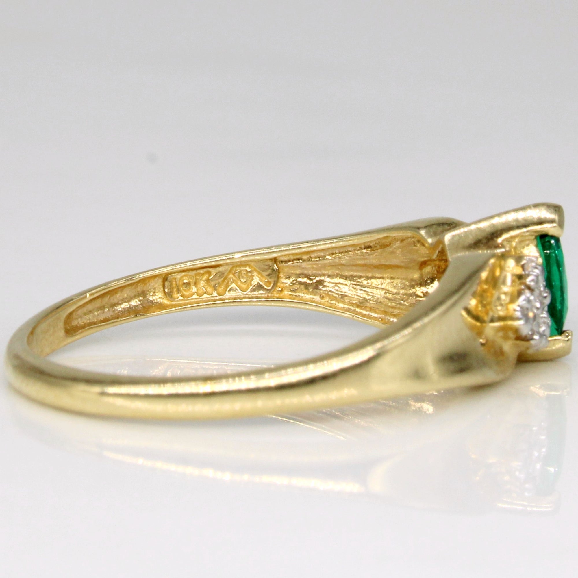 Synthetic Emerald & Diamond Ring | 0.13ct, 0.04ctw | SZ 6.5 |