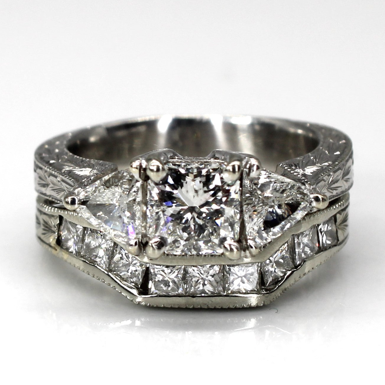 Three Stone Diamond Engagement Ring Set | 1.82ctw SI2 H/I | SZ 4.25 |