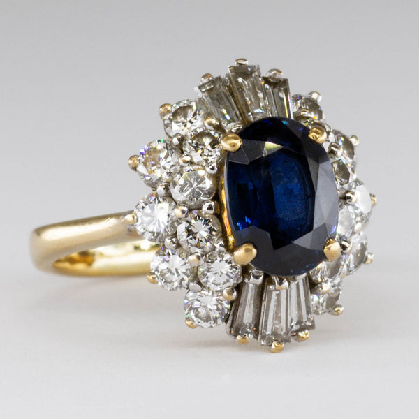Oval Sapphire and Diamond Cluster Halo 14k Ring | 2.08ctw, 0.6ctw, 1.0ctw | SZ 6 |