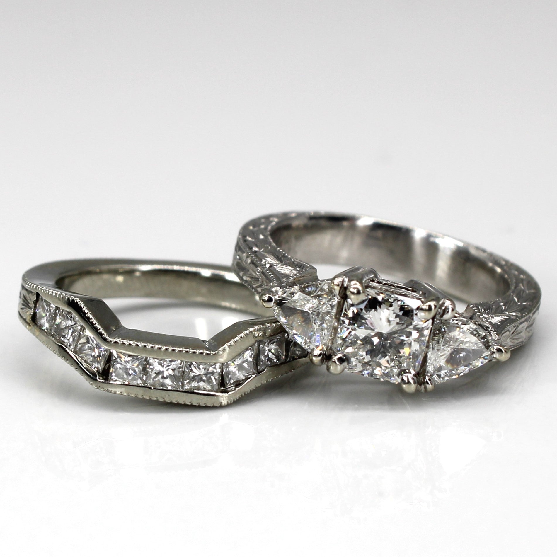 Three Stone Diamond Engagement Ring Set | 1.82ctw SI2 H/I | SZ 4.25 |