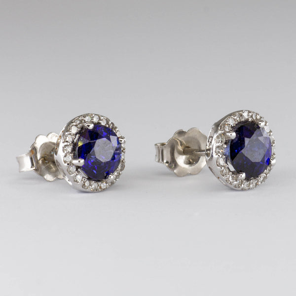 Sapphire & Diamond Halo 14k Earrings | 2.0 ctw, 0.1ctw |