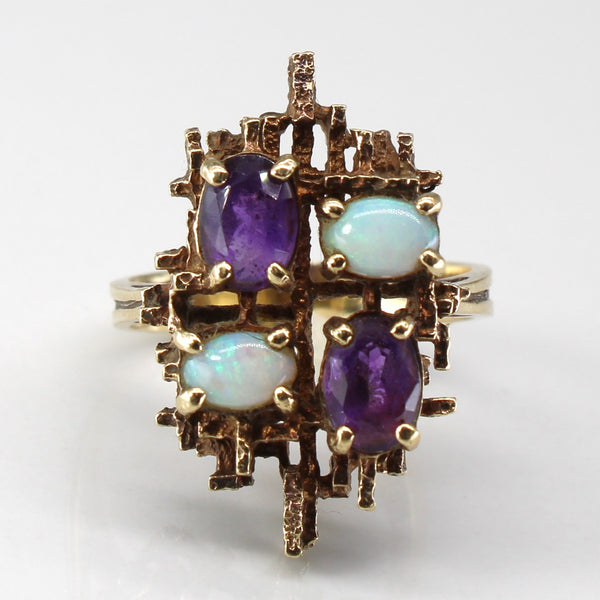 Amethyst & Opal Textured Gold Ring | 1.20ctw | 0.50ctw | SZ 8.5 |