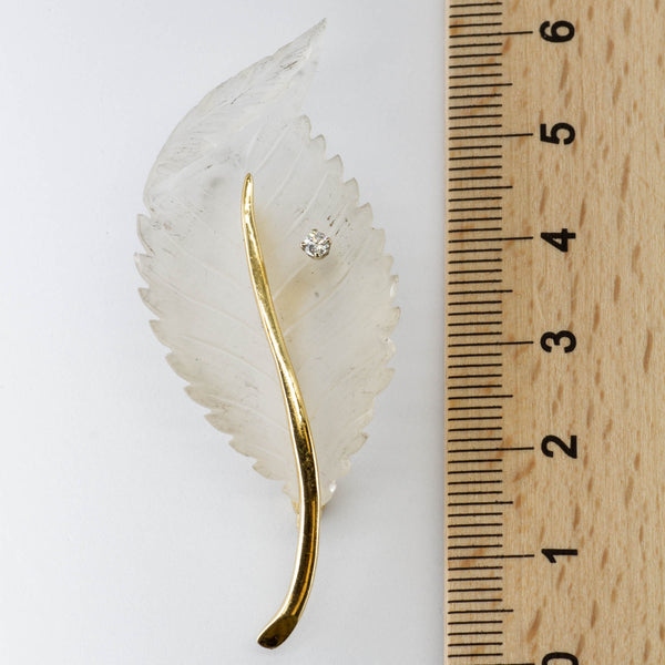 Diamond and Glass Leaf 14k Brooch | 0.05ctw |